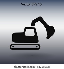 Flat excavator icon. Vector