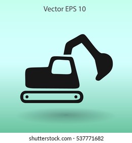 Flat excavator icon. Vector