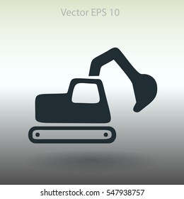 Flat excavator icon. Vector