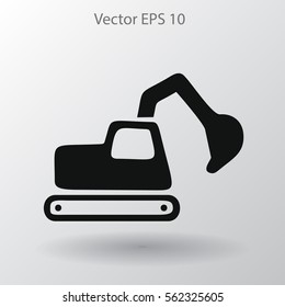 Flat excavator icon. Vector