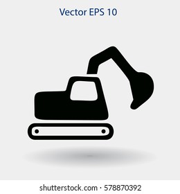 Flat excavator icon. Vector