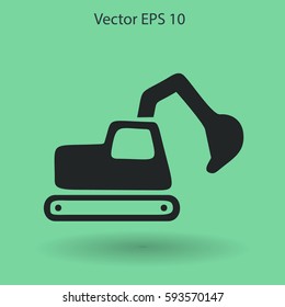 Flat excavator icon. Vector