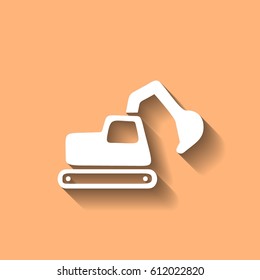 Flat excavator icon. Vector