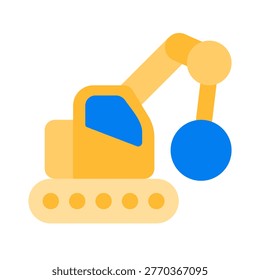 flat excavator wrecking ball icon representing demolition work and structure teardown operations