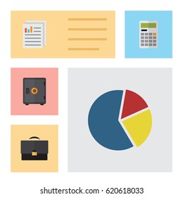 Flat Exchequer Set Of Document, Calculate, Portfolio And Other Vector Objects. Also Includes Pie, Document, Calculator Elements.