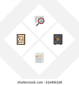 Flat Exchequer Set Of Document, Strongbox, Scan And Other Vector Objects. Also Includes Paper, Search, Scan Elements.