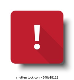 Flat Exclamation Mark web icon on red button with drop shadow
