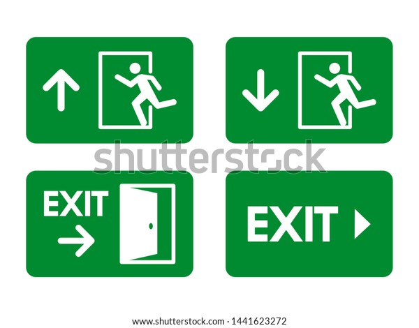 Flat Exit Sign Set Fire Exit Stock Vector (Royalty Free) 1441623272 ...