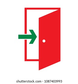 flat exit way signature icon, exit door, evacuation arrows vector eps 10