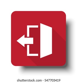Flat Exit web icon on red button with drop shadow