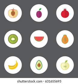 Flat Exotic Dessert, Jungle Fruit, Jonagold And Other Vector Elements. Set Of Berry Flat Symbols Also Includes Jonagold, Slice, Exotic Objects.