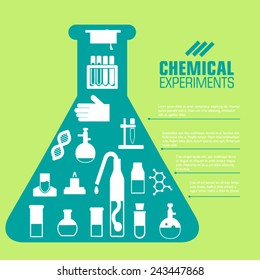 Flat experiments in a chemistry laboratory icons concept. Vector illustration design