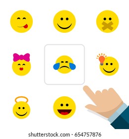 Flat Expression Set Of Have An Good Opinion, Joy, Angel And Other Vector Objects. Also Includes Silent, Idea, Hush Elements.