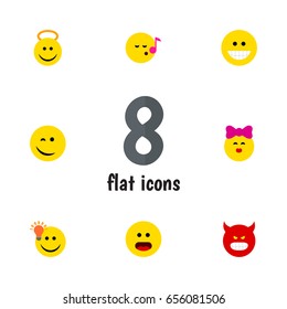 Flat Expression Set Of Wonder, Angel, Pouting And Other Vector Objects. Also Includes Emoji, Cheerful, Angry Elements.