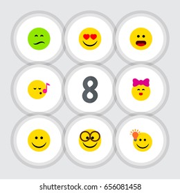 Flat Expression Set Of Wonder, Love, Caress And Other Vector Objects. Also Includes Confused, Heart, Pleasant Elements.