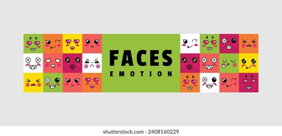 Flat expressive emotion faces horizontal banner design