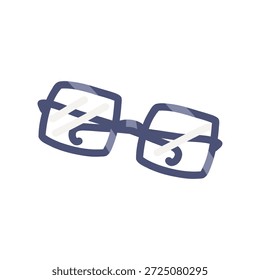 Flat eye glasses illustration isolated on white background. Blue retro plastic glasses. Minimal vector design for infographics, icons, branding, presentations and modern visual projects