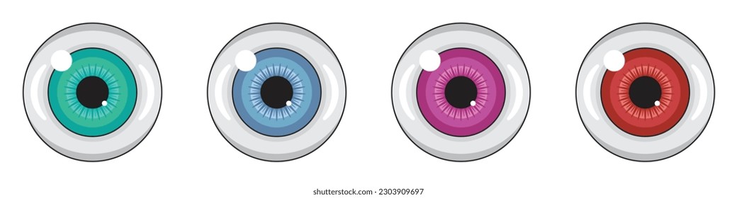 Ojo plano de color azul verde gris rosa rojo elemento aislado vector