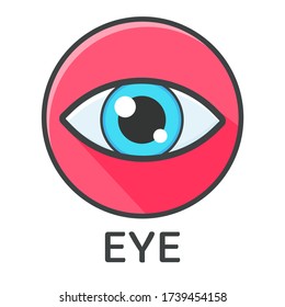 Flat eye icon and long shadow of blue eyes. Isolated on white background