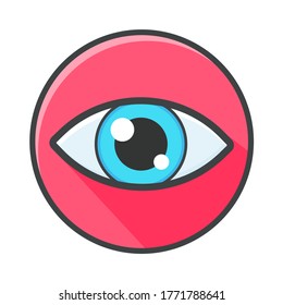 Flat eye icon and long shadow of blue eyes. Isolated on white background