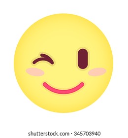 Flat eyewink emoticon. Isolated vector illustration on white background