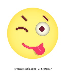 Flat eyewink with Tongue Emoticon. Isolated Vector Illustration on White Background