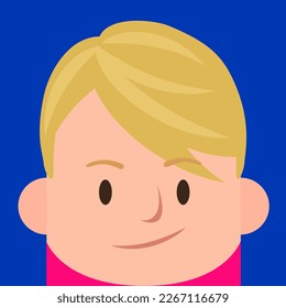 Flat Face Cool Smart Male Blond Hair Pink Shirt Profile Picture Avatar Character Design
