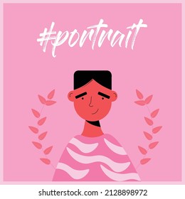 Flat face expression vector image in portrait. flat character design vector. vector people image 