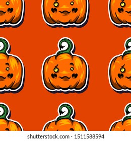 Flat Face Halloween Pumpkin Seamless pattern Vector Illustration