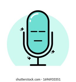 Flat Face Microphone Character Vector Icon Illustration. Podcast Mascot Character. Podcast Icon Concept White Isolated. Flat Cartoon Style Suitable for Music Poster, Banner, Flyer, Sticker, 