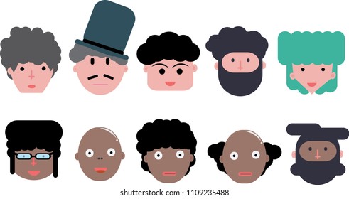 flat face of people 10 style.