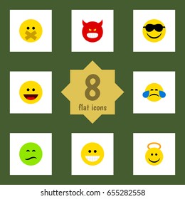 Flat Face Set Of Frown, Hush, Pouting And Other Vector Objects. Also Includes Face, Smile, Emoji Elements.