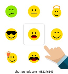Flat Face Set Of Happy, Have An Good Opinion, Wonder And Other Vector Objects. Also Includes Confused, Happy, Cheerful Elements.