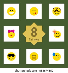 Flat Face Set Of Tears, Pleasant, Delicious Food And Other Vector Objects. Also Includes Savoring, Sunglasses, Tears Elements.