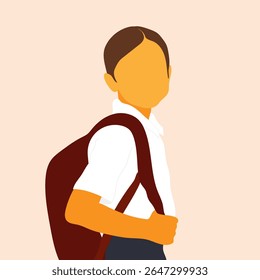 Flat faceless portrait of school boy in uniform with backpack. Minimalistic flat illustration of first day of school concept