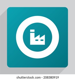 flat factory icon, white on blue background 