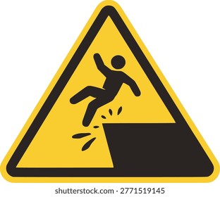 Flat fall hazard cliff edge warning sign illustration isolated on white background