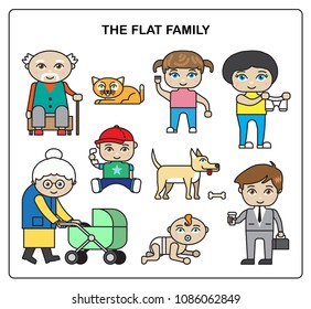 Flat family. Colorful illustration with whole family. Vector. Isolated