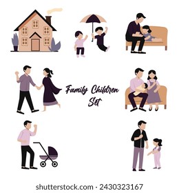 flat family set with childre