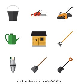 Flat Farm Set Of Stabling, Tool, Pail And Other Vector Objects. Also Includes Pail, Tool, Blade Elements.