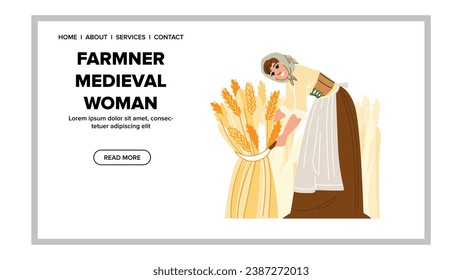 vectores medievales de granjero plano. vestuario histórico, campesino personaje, historia antigua agricultora plana mujer medieval web plana ilustración de caricatura