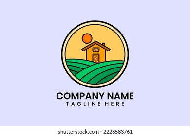 Flat farmhouse farm village logo template design icon logotype vector art illustration