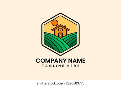 Flat farmhouse farm village logo template design icon logotype vector art illustration