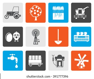 Flat farming industry and farming tools icons - vector icon set