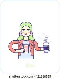 Flat fashion female avatar concept. Modern, cute and simple line art style. Colorful.