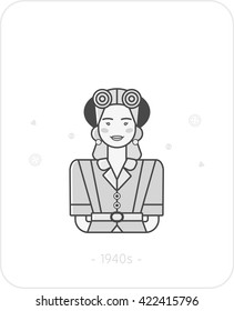 Flat fashion female avatar concept. Modern, cute and simple outline style. Monochrome.
