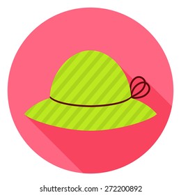 Flat Fashion Hat Circle Icon with Long Shadow. Vector Illustration of Headdress Flat Stylized