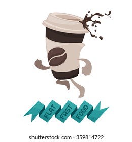 Flat fast food coffee. Funny character