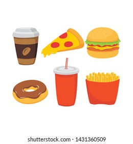 Flat fast food colorful illustration. Fast food vector set