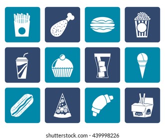 Flat fast food and drink icons - vector icon set